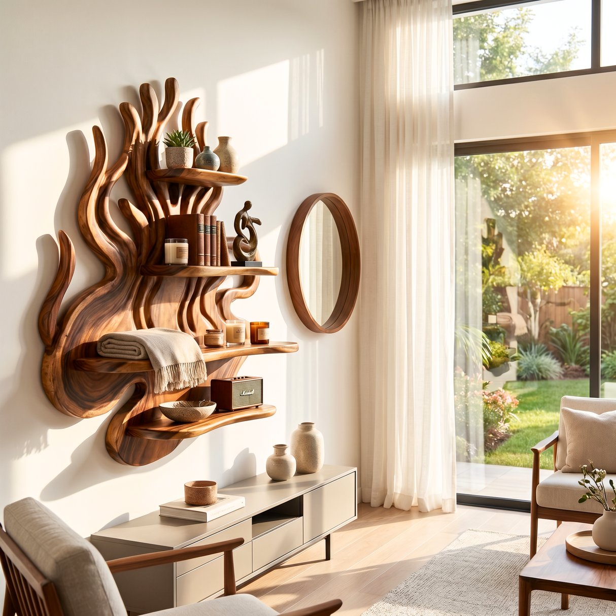 Organic Branch Wood Wall Shelf for Kitchen Storage