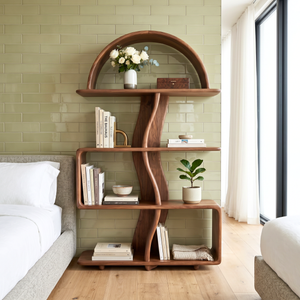 Organic Solid Wood Bookshelf with Arched Frame and Open Shelves
