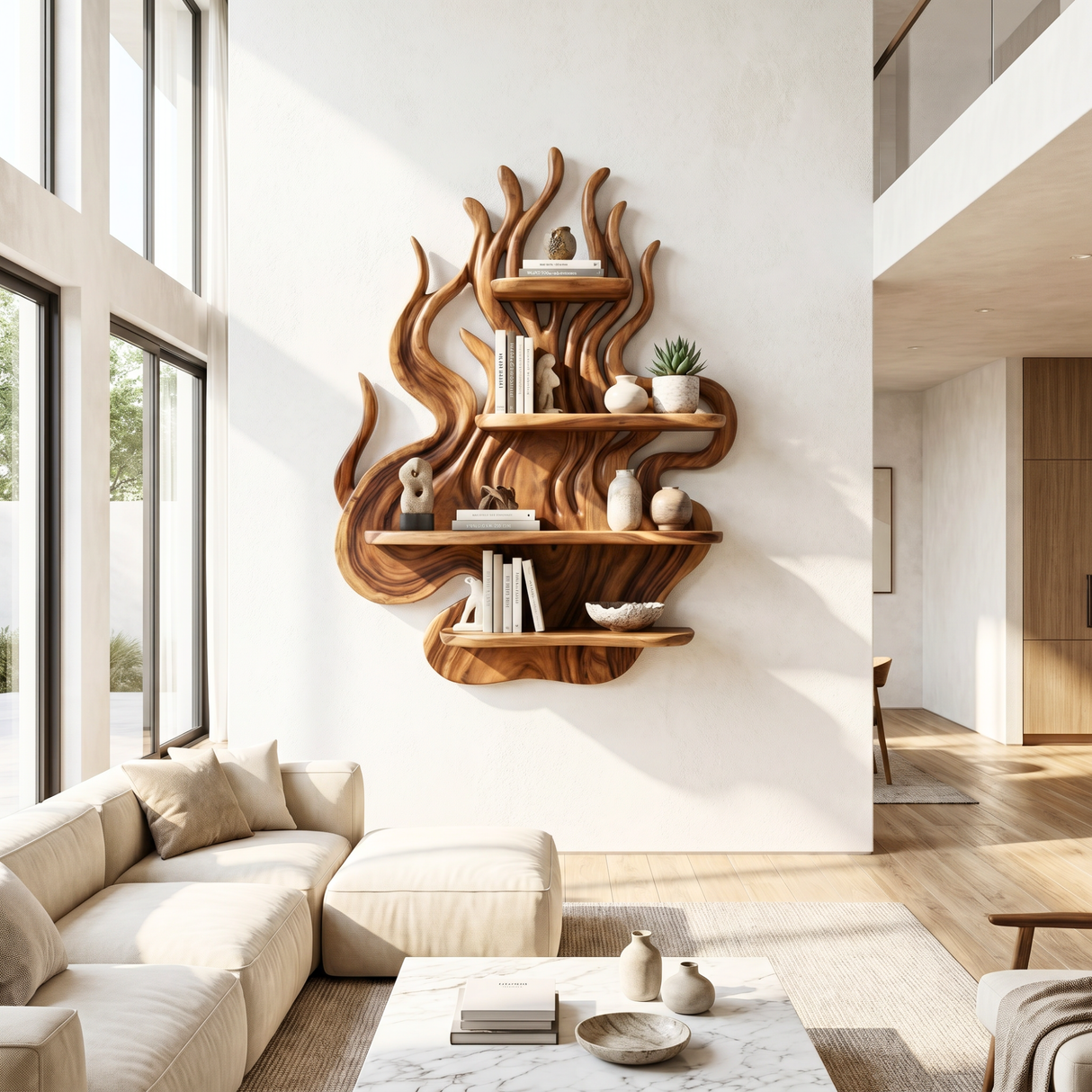 Organic Branch Wood Wall Shelf for Kitchen Storage