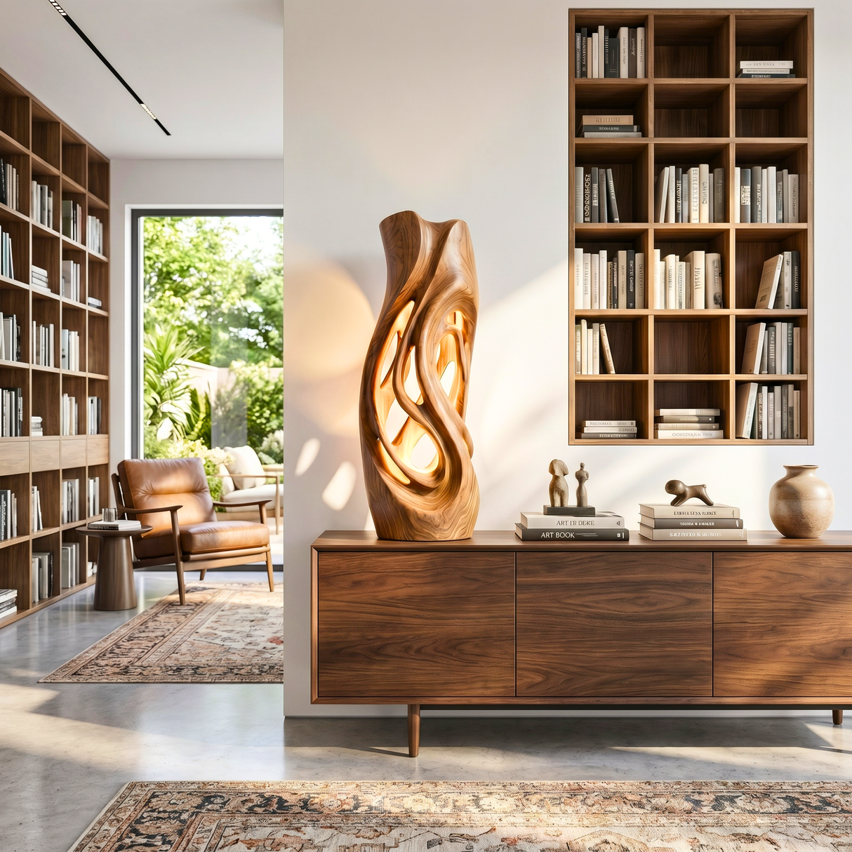Flowing Hollow Wood Table Lamp with Warm Ambient Glow