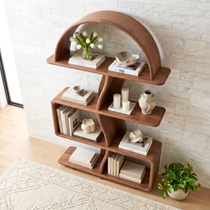 Organic Solid Wood Bookshelf with Arched Frame and Open Shelves