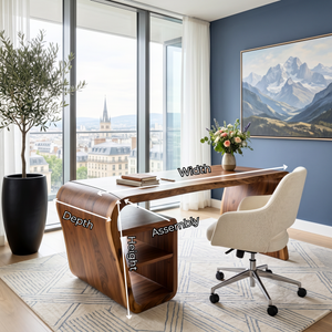 Organic Solid Wood Desk with Waterfall Side Shelf