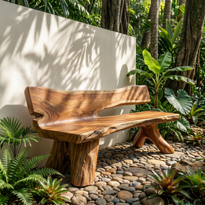 Solid Wood Outdoor Bench with Live Edge Backrest for Garden Seating