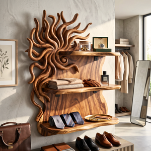 Organic Sunburst Wood Wall Shelf for Bathroom Storage
