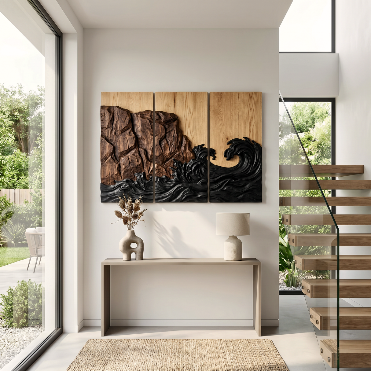 Cliffside Wave Triptych Wood Wall Art