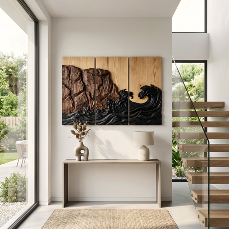 Cliffside Wave Triptych Wood Wall Art