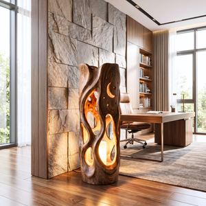 Moonlit Cutout Wood Floor Lamp with Warm Glow