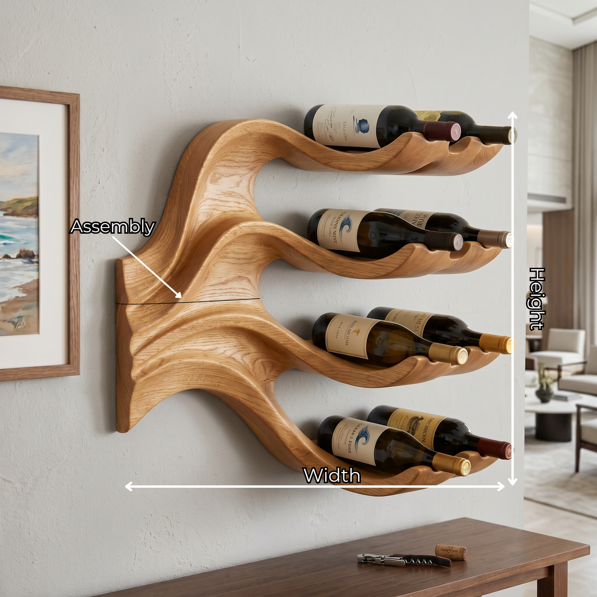 Organic Wave Solid Wood Wall Wine Rack