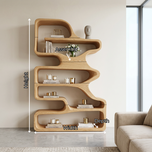 Organic Solid Wood Bookshelf with Flowing Open Shelves