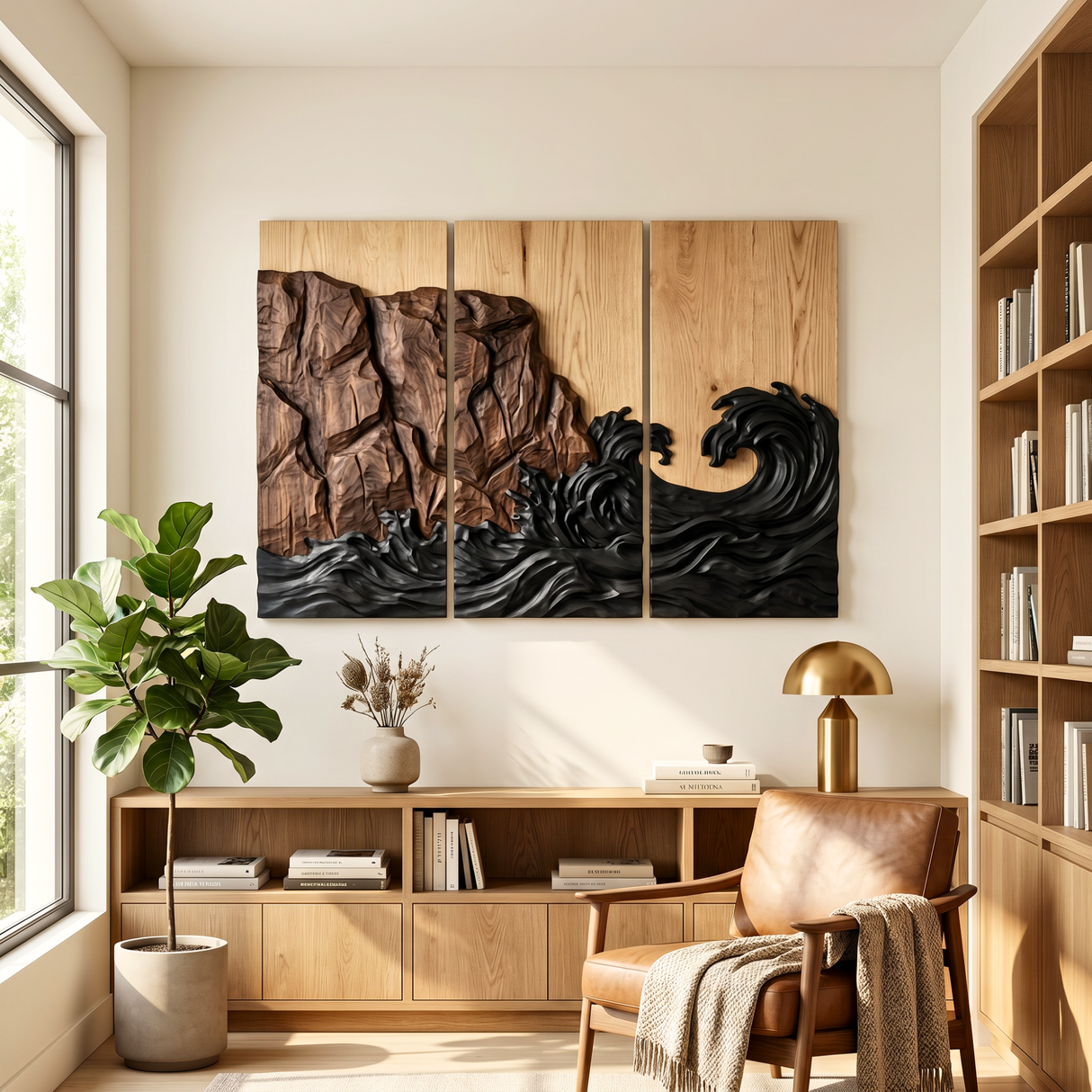 Cliffside Wave Triptych Wood Wall Art