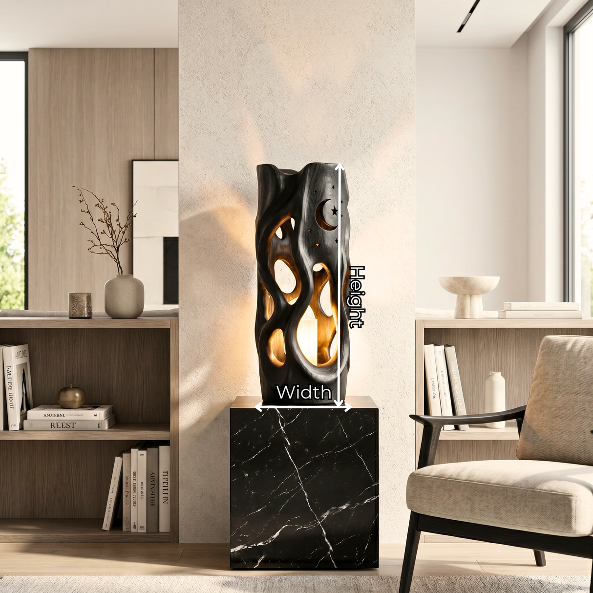 Moonlit Cutout Wood Floor Lamp with Warm Glow