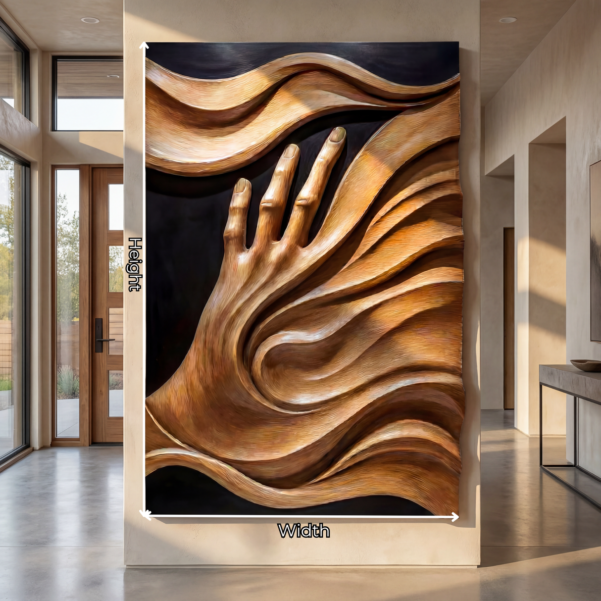 3D Flowing Wave Hand Sculpture Wall Art Solid Wood Handcrafted Decor