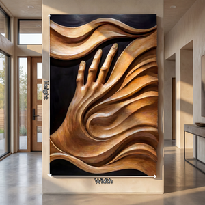 3D Flowing Wave Hand Sculpture Wall Art Solid Wood Handcrafted Decor