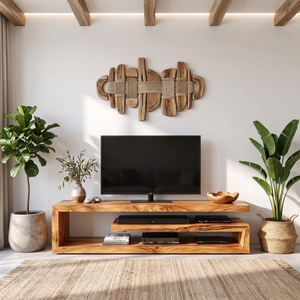 TV Console Solid Wood with Open Shelving for Living Room
