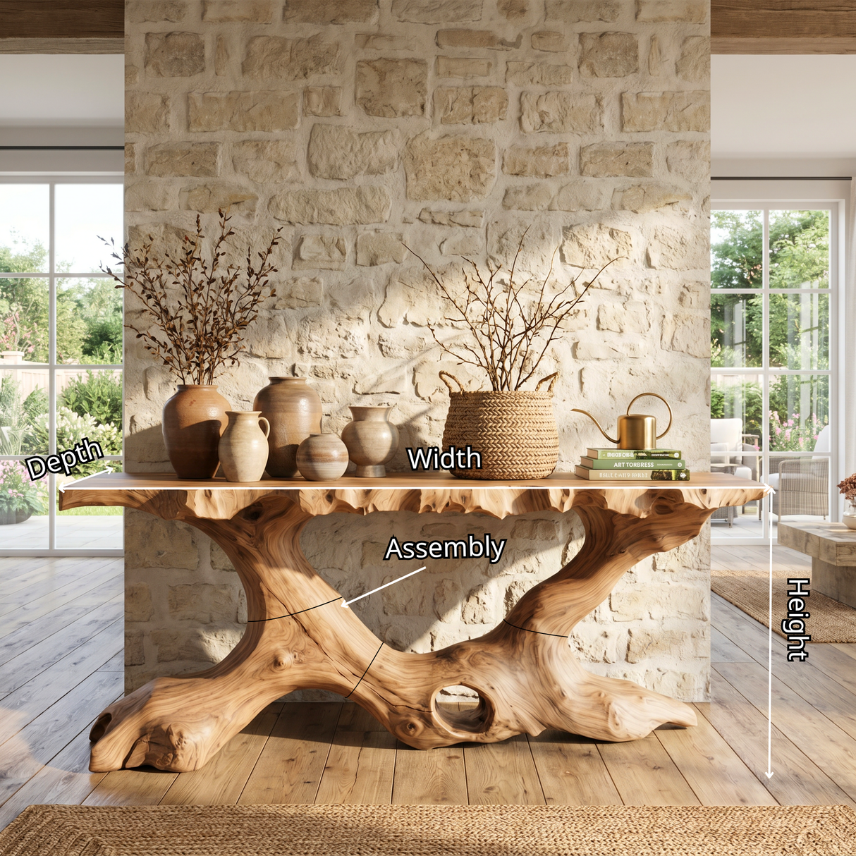 Console Table Solid Wood with Organic Tree Root Base for Entryway Decor