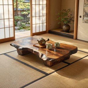Solid Wood Live Edge Tea Table for Japandi Zen Interiors