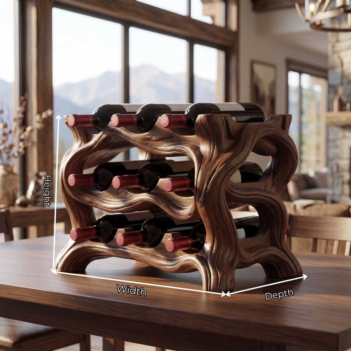Organic Wave Solid Wood Wine Rack Sculptural Multi Tier Bottle Holder for Dining Table Display