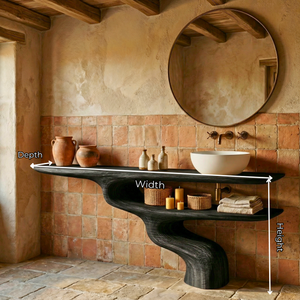 Handcrafted Solid Wood Bathroom Vanity with Sculptural Double Shelf Base