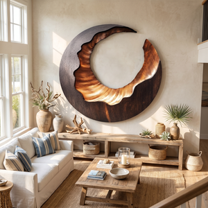 Solid Wood Open Ring Wall Sculpture with Organic Carved Edge