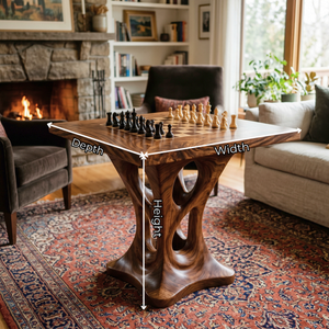 Handcrafted Solid Wood Chess Table with Sculptural Open Pedestal Base