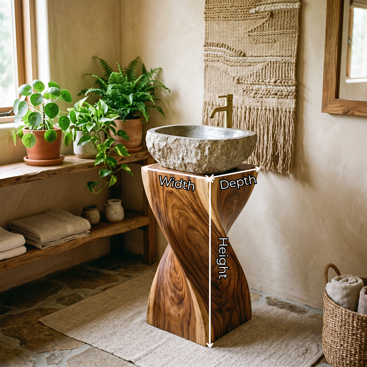 Twisted Solid Wood Pedestal Bathroom Sink Stand