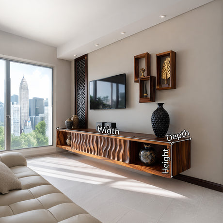 Luxury Sculptural Solid Wood Floating TV Console