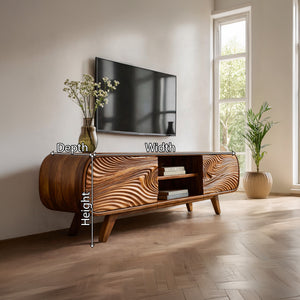 Handcrafted Solid Wood Media Cabinet with Sculpted Grain