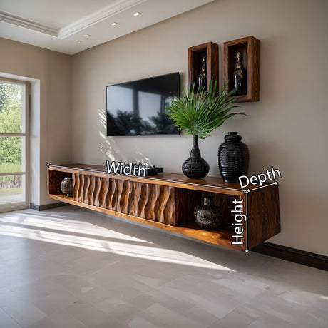 Floating Sculpted Wood TV Console with Wave Front