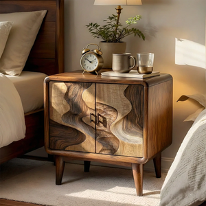Organic Solid Wood Nightstand with Sculptural Door Design