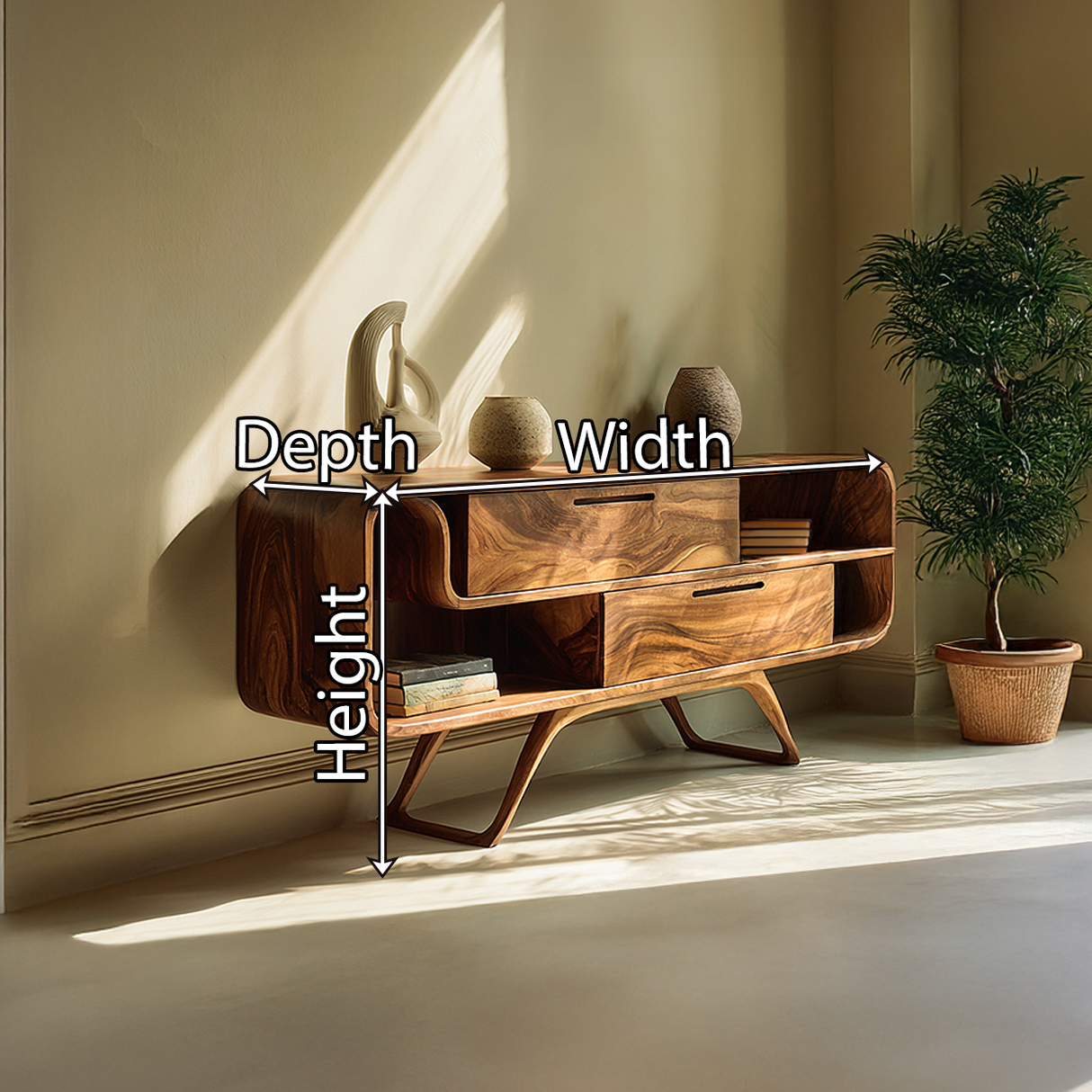 Living Room Sideboard Solid Wood Sideboard Modern Organic Buffet Cabinet Wooden Credenza Mid Century Storage Cabinet Natural Wood