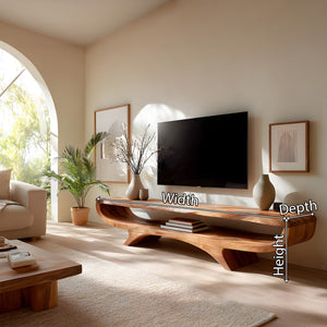 Curved Solid Wood Floating TV Console for Minimalist Interiors