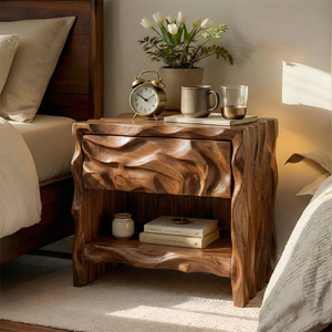 Organic Modern Solid Wood Nightstand with Open Shelf