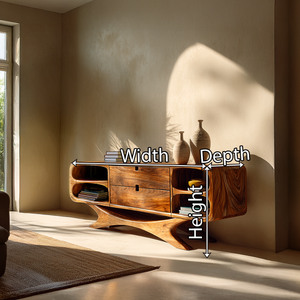 Modern Organic Solid Wood Sideboards Sculptural Media Cabinet Natural Wood Sideboard Credenza for Living Room Storage