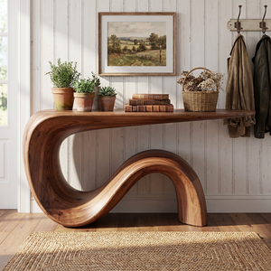 Solid Wood Console Table with Flowing S Curve Base