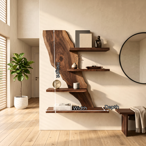 Modern Live Edge Wooden Floating Shelf Handmade Solid Wood Wall Mounted Display Shelf