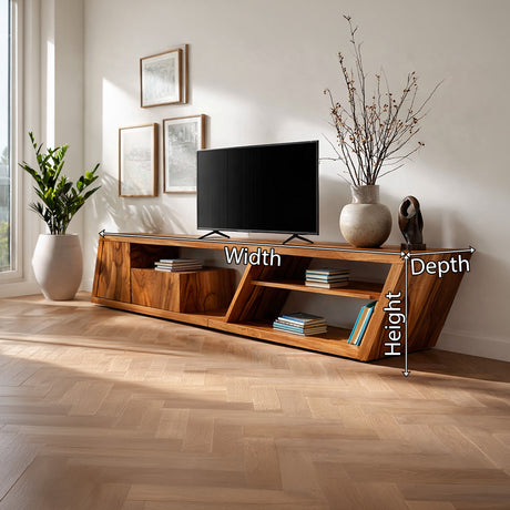 Angled Solid Wood Media Console in Organic Modern Style