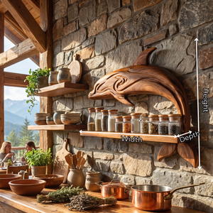 Solid Wood Dolphin Wall Shelf Spice Rack with Long Open Jar Display