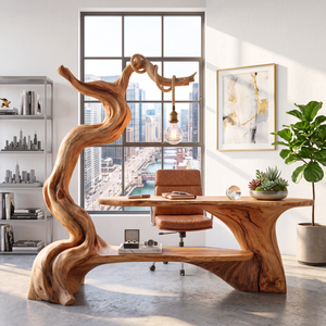 Desk Solid Wood with Hanging Lamp and Shelf for Reading Nook