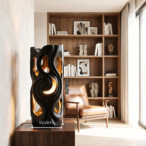 Carved Swirl Wood Table Lamp with Organic Cutouts