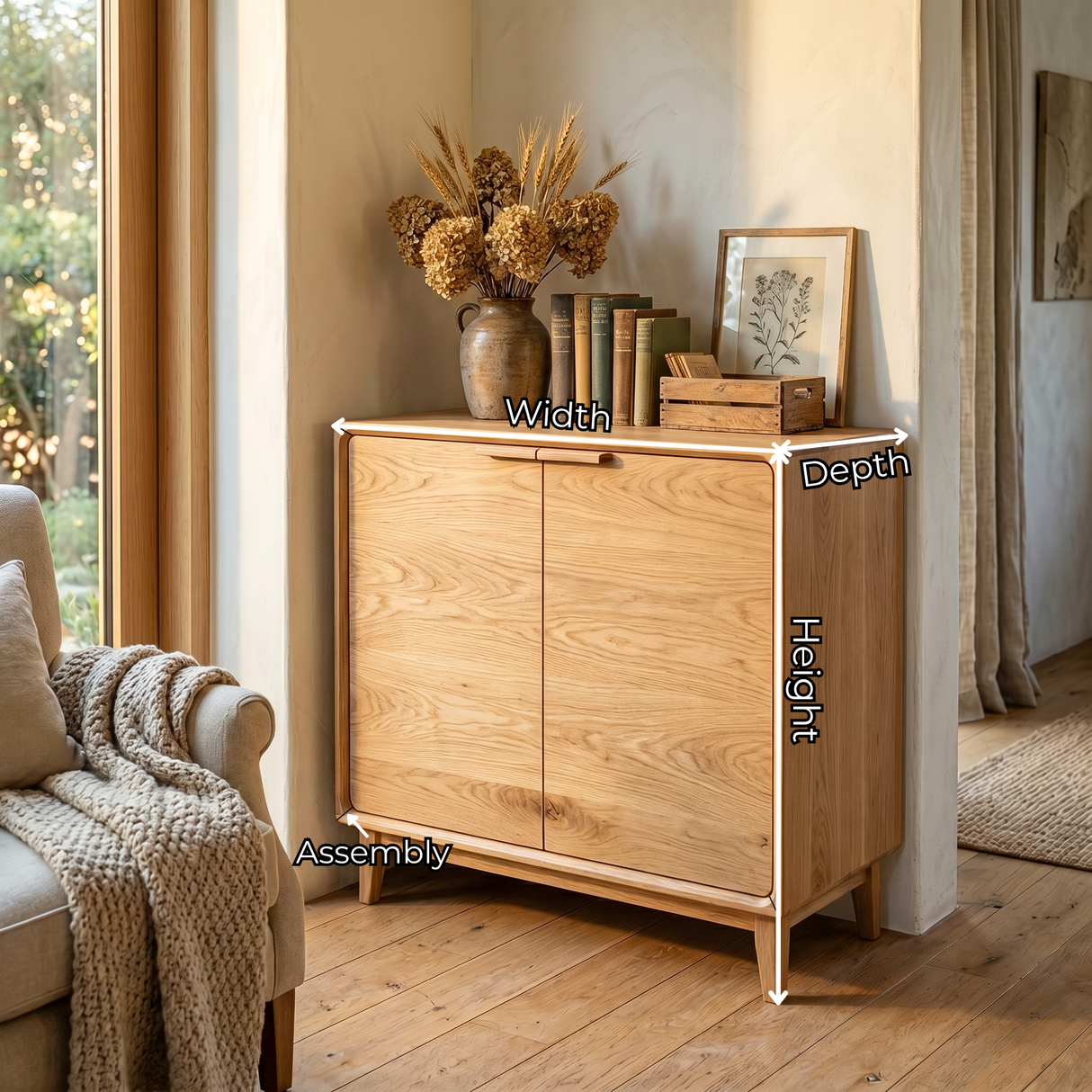 Handcrafted Solid Wood Two Door Sideboard Cabinet for Living Room