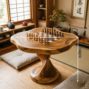 Handcrafted Solid Wood Chess Table with Organic Square Top and Pedestal Base