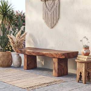 Handcrafted Live Edge Solid Wood Garden Bench with Natural Slab Seat