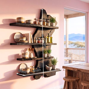 Organic Live Edge Solid Wood Wall Shelf Floating Multi Tier Display for Modern Interior