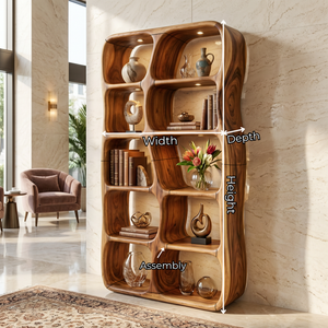 Sculptural Solid Wood Bookshelf with Organic Open Niches