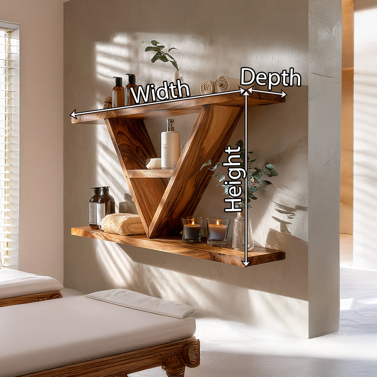 Geometric V-Shape Floating Wood Wall Shelf