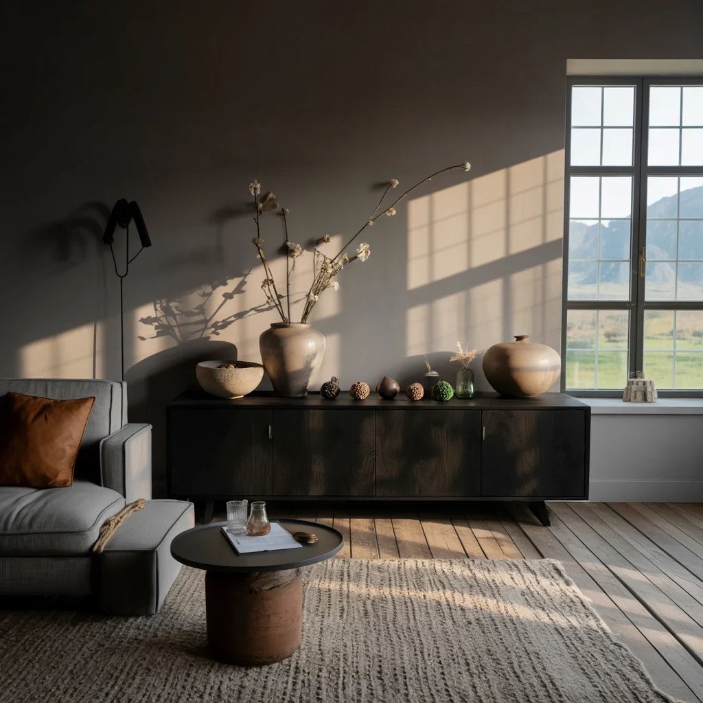 Handcrafted Solid Wood Console Cabinet with Organic Modern Silhouette