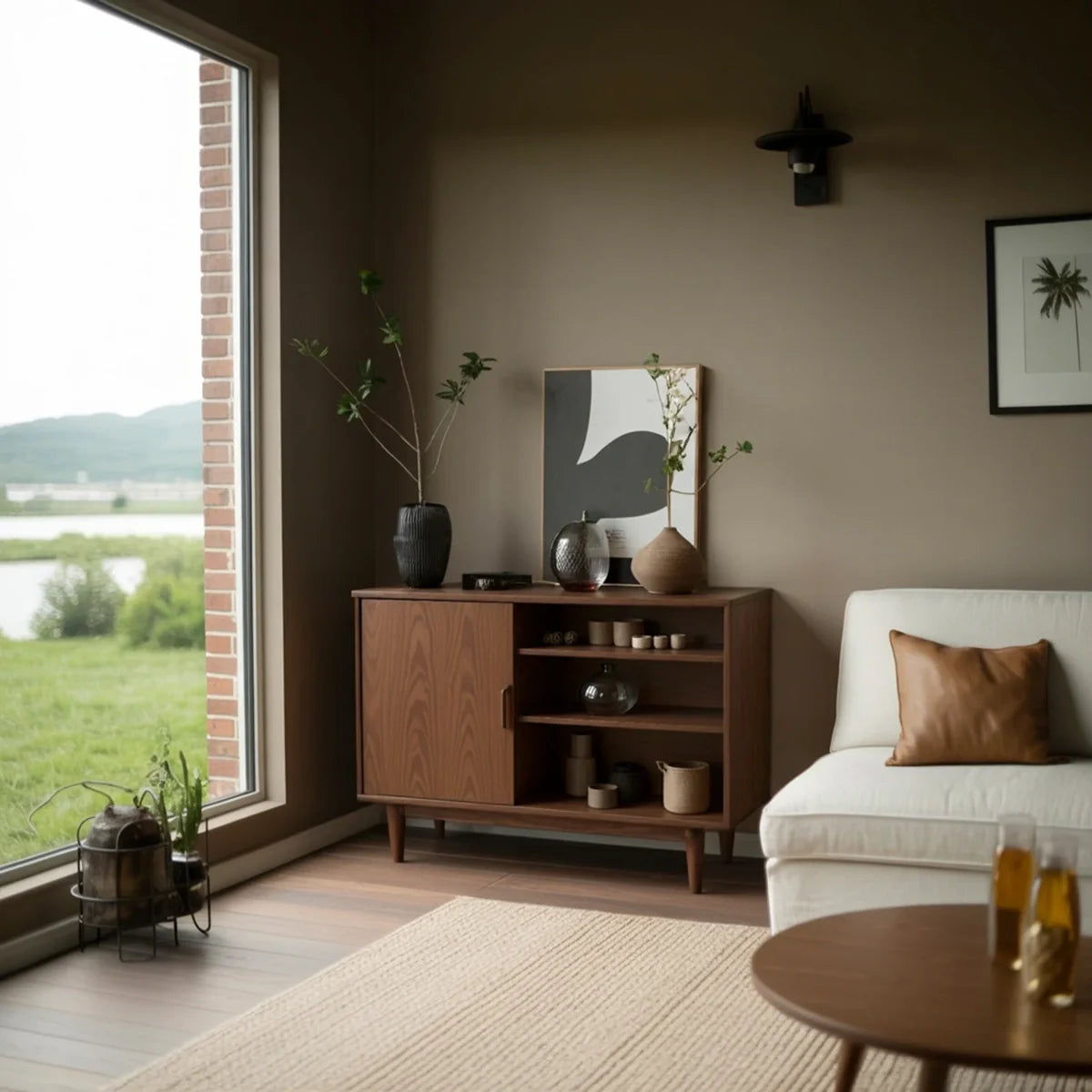 Dark Solid Wood Storage Cabinet with Open Shelving for Modern Interiors
