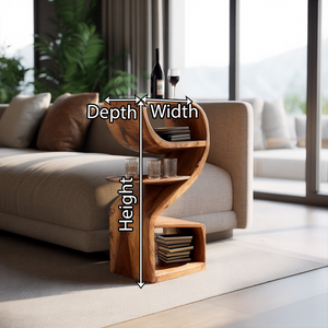 Solid Wood Sculptural Side Table with Curved Storage for Living Room
