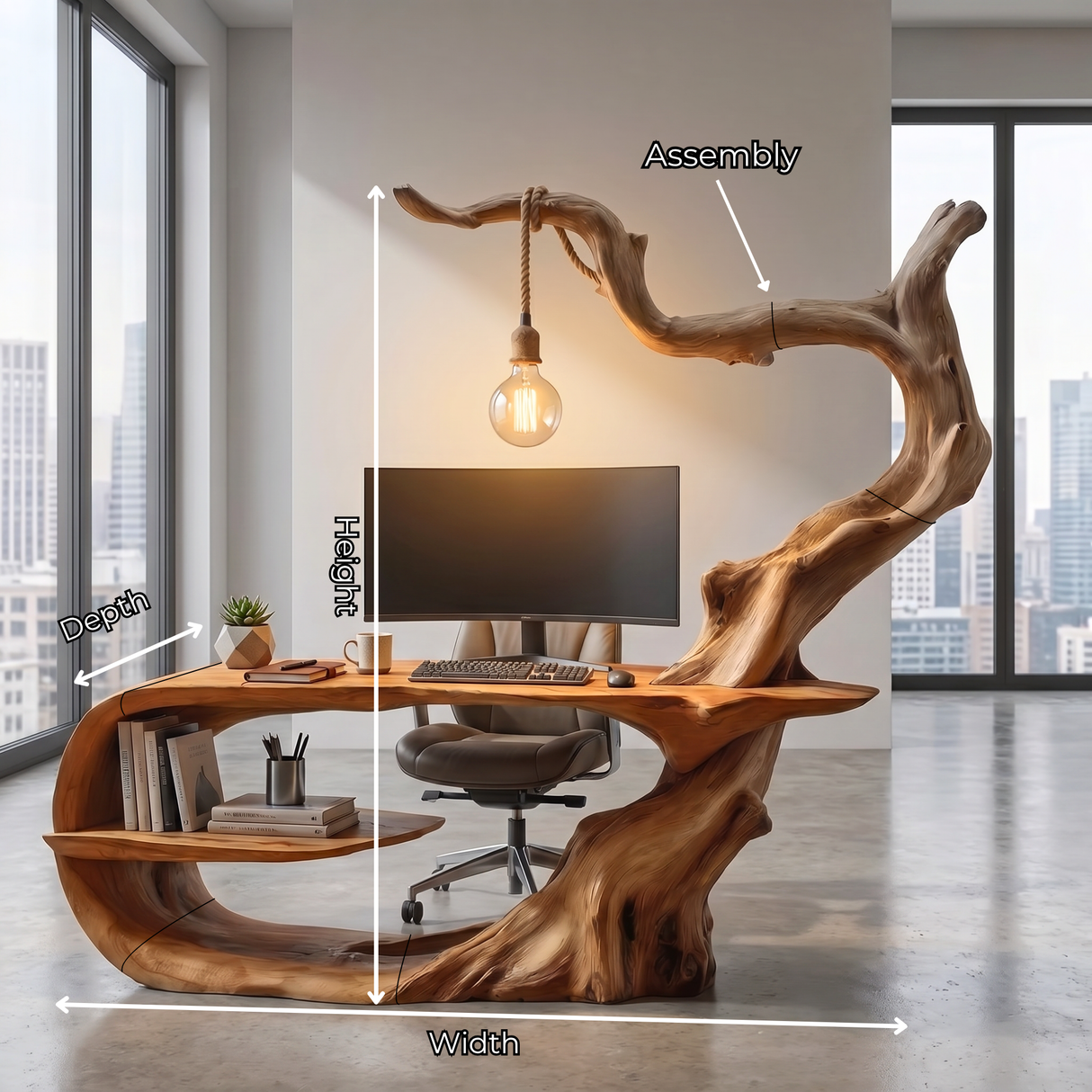Artistic Tree Root Wood Desk Handmade Sculptural Workspace Furniture