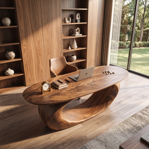 Sculptural Solid Wood Executive Desk with Organic Oval Base